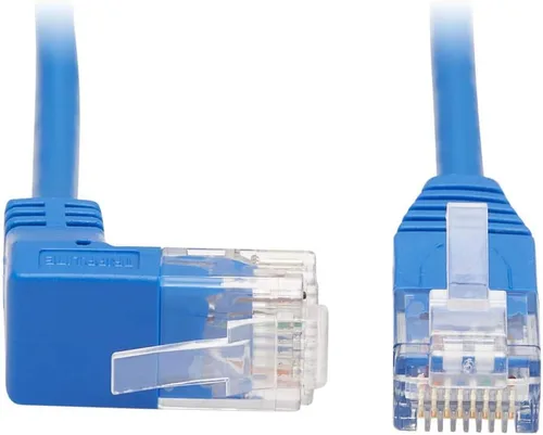 Vista 6 de Tripp Lite Cable Ethernet Cat6 en ángulo recto, Cable de conexión de red UTP delgado moldeado Gigabit, azul, 20 pies (N204-S20-BL-RA)