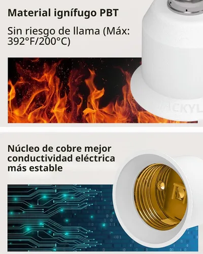 Vista 4 de JACKYLED Paquete de 2 adaptadores E12 a E26, enchufe de luz E12 a base mediana, adaptador conversor de enchufe de luz E26 E27, adaptador de enchufe