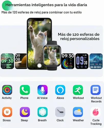 Vista 7 de Relojes inteligentes para mujeres y hombres, reloj inteligente Alexa HD de 1.83 pulgadas para Android y iPhone (llamadas/SMS/recordatorios), reloj