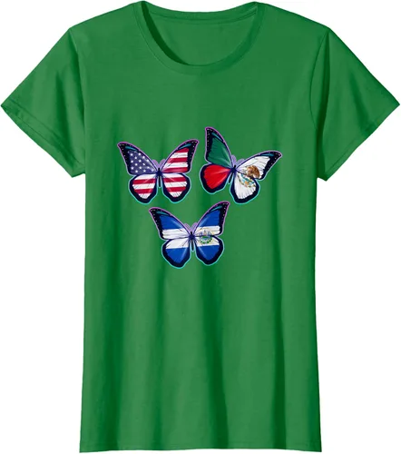 Vista 43 de Multiculti Heritage. Camiseta El Salvador México y Estados Unidos