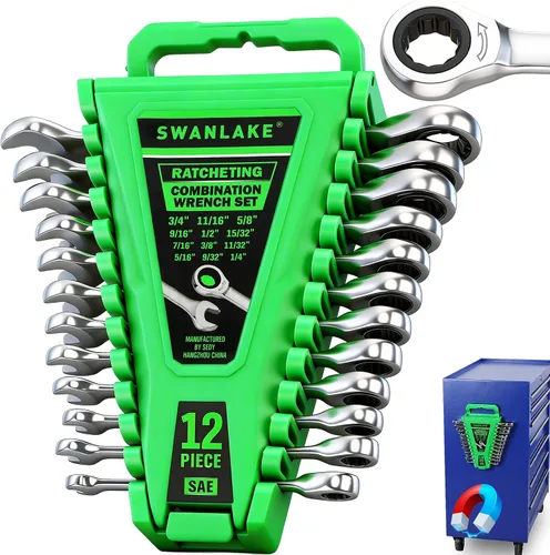 Vista 14 de SWANLAKE GARDEN TOOLS Juego de llaves SAE de 15 piezas, juego de llaves combinadas premium con muesca en V, SAE de 1/4" a 1", par máximo, 12 puntos