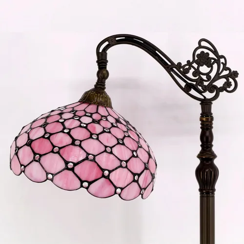 Vista 5 de WERFACTORY Tiffany - Lámpara de pie con cuentas de perlas de color rosa, 12 x 18 x 64 pulgadas, cuello de cisne ajustable, luz de lectura