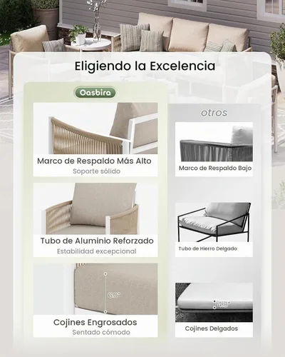 Vista 2 de Juego de muebles de aluminio para patio al aire libre con mesa de centro de doble capa, juegos de conversación de patio modernos de 4 piezas