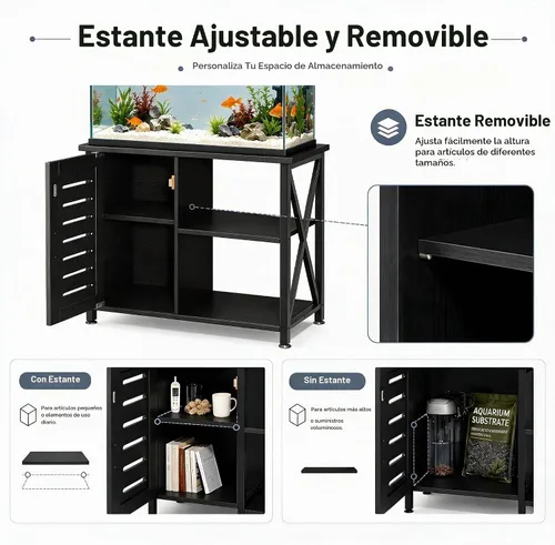 Vista 5 de Herture Soporte para tanque de peces de 20 a 29 galones, soporte de acuario con almacenamiento de accesorios de gabinete, marco de metal resistente