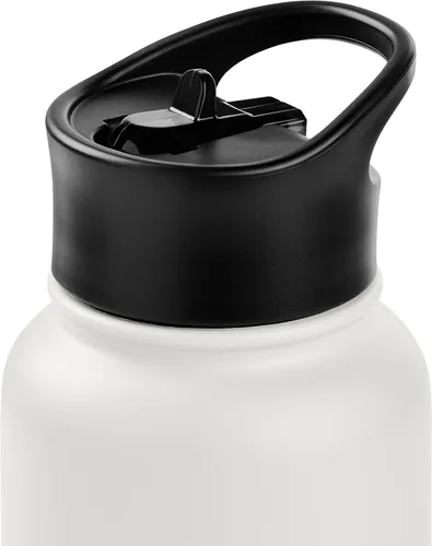 Vista 5 de Retrospec Botella de agua aislada de aliso con tapa de popote y tapa de asa, termo de acero inoxidable con boca ancha de doble pared aislada al