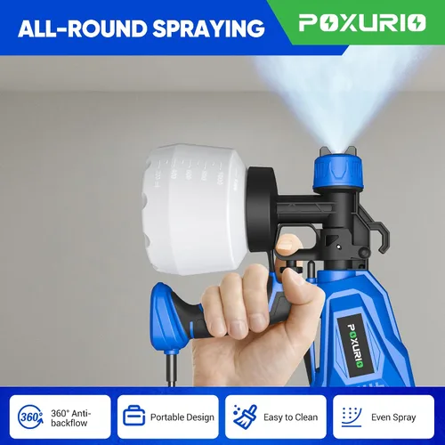 Vista 4 de Pulverizador de pintura, pulverizador de pintura eléctrico de 900W con 5 boquillas y 3 patrones, pistola de pintura HVLP de 1200ML para pintura