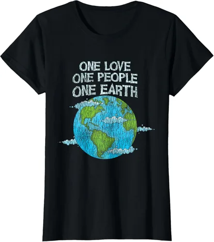 Vista 38 de Vintage One Love One People Planet Cambio climático Día de la Tierra Camiseta Negro
