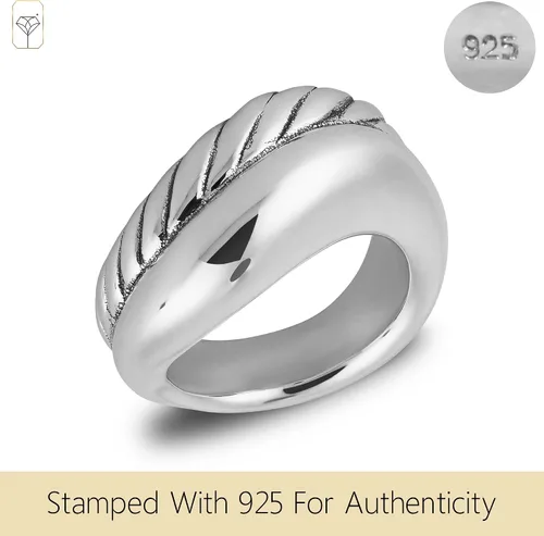 Vista 5 de MAX + STONE Anillo de cóctel grande de plata esterlina boho para mujer, anillos gruesos e hipoalergénicos de plata de ley 925 en varios estilos