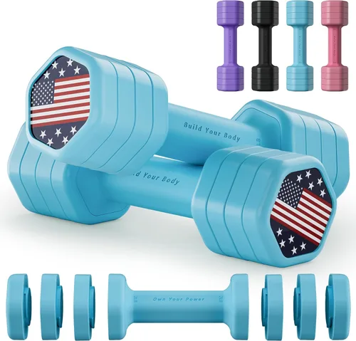 Vista 13 de Zempox Hand Weights for Women at Home 2-5 lb Light Adjustable Dumbbells Set Adjustable 2-5 lb(A Pair 4lb 6lb 8lb 10lb), 4-in-1 Design, TPU Soft