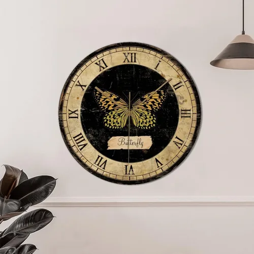 Vista 3 de Butterfly Wood Wall Clocks Butterflies Art Numeral Clock Non-Ticking Battery Operated 15 inch Retro Farmhouse Clock Decor for Living Room Bedroom