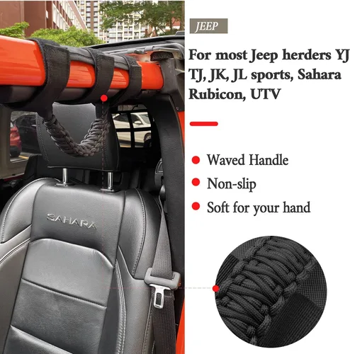 Vista 6 de 2x Asas de Agarre de Barra Enrollable para Jeep Wrangler YJ TJ JK JKU JL JLU Sports Sahara Freedom Rubicon Unlimited X Gladiator JT 1955-2022 Negro