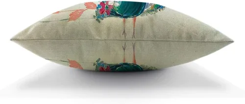 Vista 3 de HGOD DESIGNS Funda de cojín decorativa de lino y algodón con diseño de pájaros y pavo real (pavo real), 18 x 18 pulgadas T29-101