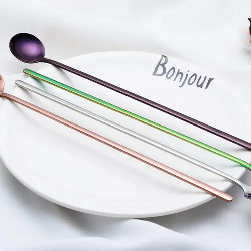 Vista 6 de Cucharas de mango largo Cuchara de acero inoxidable de 9.45 pulgadas 6PCS (plata)
