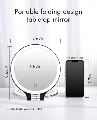 Vista 2 de FASCINATE Espejo de Aumento 10X 1X de Doble Cara con Magnificación Espejo de Tocador para Maquillaje Espejo Iluminado Recargable con 3