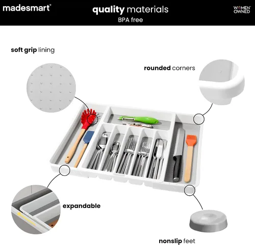 Vista 4 de madesmart Silverware - Bandeja expandible blanca, colección clásica, 8 compartimentos, iconos para ayudar a ordenar cubiertos, cubiertos
