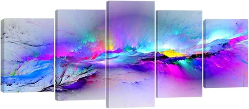 Vista 9 de Wieco Art Impresiones en lienzo Giclée de colores cambiantes, 5 paneles, ilustraciones modernas, paisajes a fotos impresas en lienzo abstracto, arte