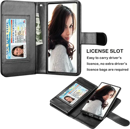 Vista 3 de Njjex Funda tipo cartera para Samsung Galaxy Note 10 Plus, para Galaxy Note 10+ Plus 5G, 9 ranuras para tarjetas; soporte de crédito de Negro