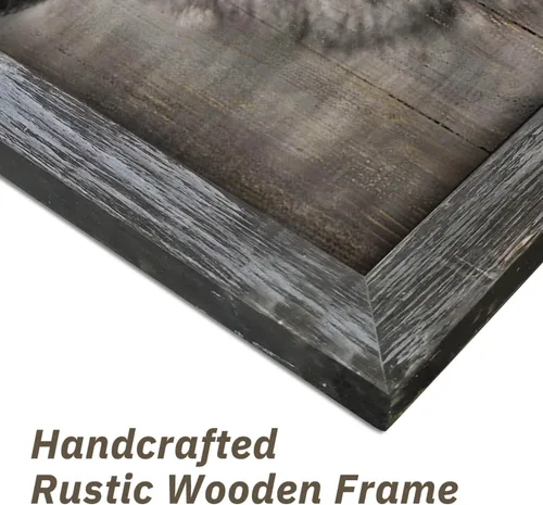 Vista 2 de Arte de Pared Enmarcado de Lobo: Pintura Moderna de Animales Salvajes de Madera Rústica Natural Imagen de Vida Silvestre Obra de Arte de Lobo Gris