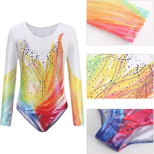 Vista 5 de Happy Cherry Leotardos de gimnasia para niñas, brillante, atlético, unitardo, ropa de baile