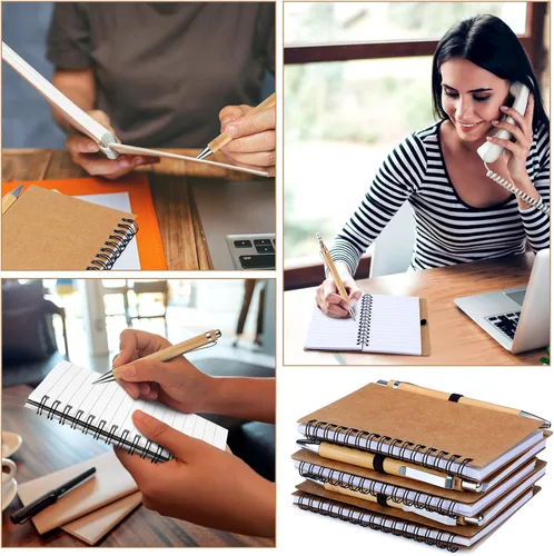 Vista 5 de Engrowtic Juego de 50 cuadernos con bolígrafo, regalos de agradecimiento a granel, cuadernos de bolsillo de papel kraft en espiral, diario forrado