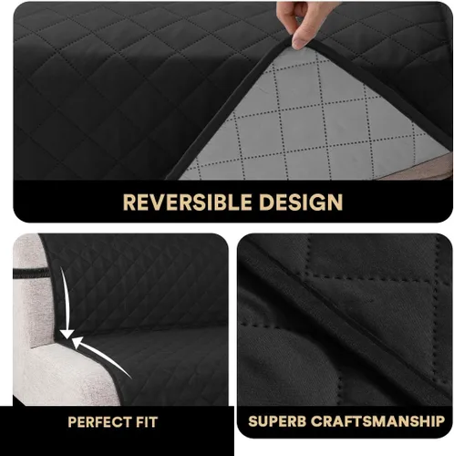 Vista 7 de Funda para futón sin brazos, protector de muebles con parte inferior elástica, reversible, acolchada, ancho de hasta 70 pulgadas, resistente al Negro