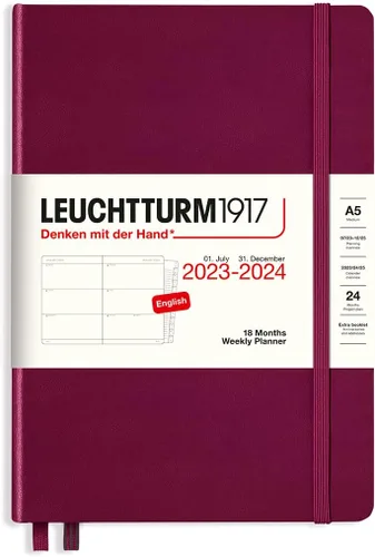 Vista 6 de LEUCHTTURM1917 - Agenda semanal de 18 meses de tapa dura mediana A5, julio de 2023 - diciembre de 2024, inglés, tapa dura, lila