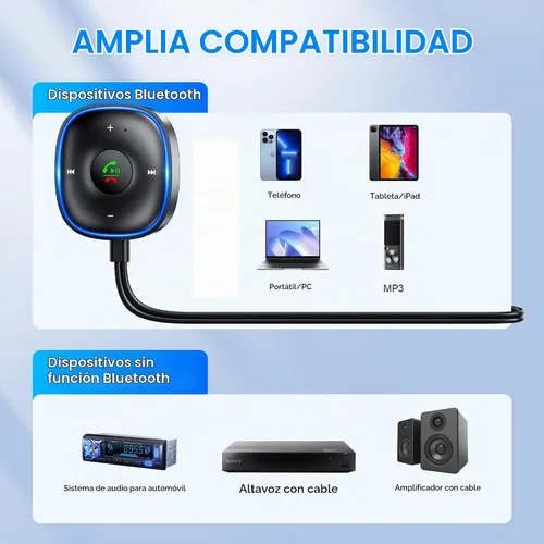 Vista 6 de Adaptador auxiliar Bluetooth 5.3 para automóvil, receptor Bluetooth SONRU para automóvil [conexión dual y cancelación de ruido de micrófono]