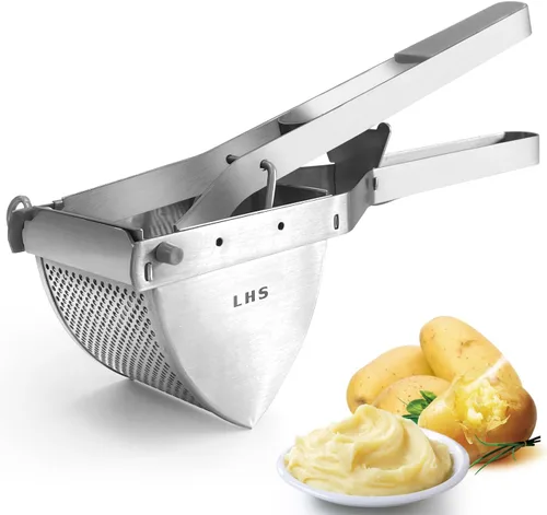 Vista 10 de LHS Ricer y triturador de papas de acero inoxidable, triturador de alimentos comercial resistente, agarre ergonómico cómodo, capacidad extragrande