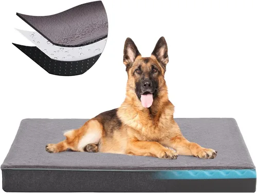 Vista 9 de Cama refrescante para perros grandes, cama ortopédica de espuma viscoelástica para perros con nueva tela de enfriamiento, cama impermeable y lavable