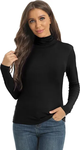 Vista 3 de Tops casuales de manga larga con cuello alto para mujer, camisas ajustadas y ligeras de capa base