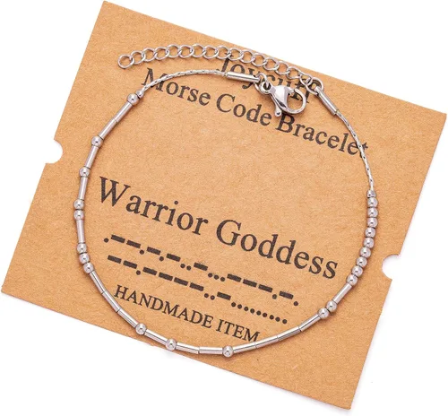 Vista 111 de JoycuFF Pulseras inspiradoras de código morse para mujeres, cuentas de plata, joyería con mantra de motivación, regalos para ella