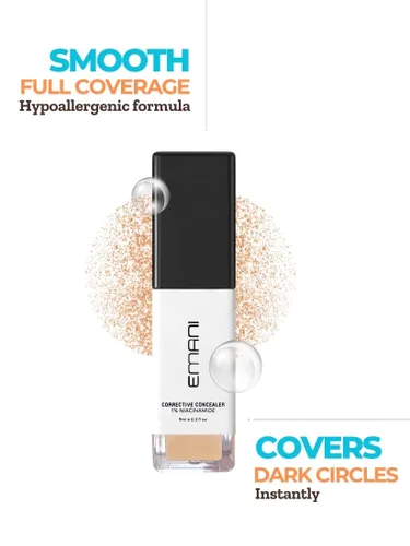 Vista 4 de Emani HD Corrective Liquid Mineral Corrective Corrective Skin - Corrector de cobertura completa con vitamina C y ácido hialurónico, ligero