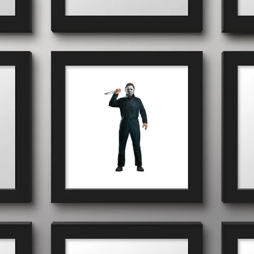 Vista 2 de Trends International Gallery Pops Halloween II - Arte de pared con cuchillo de Michael Myers, versión enmarcada negra, 12 x 12 pulgadas Versión