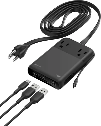 Vista 3 de Belkin Cubo de alimentación de 6 tomas con 3 salidas de CA, 3 puertos USB-A y cable de extensión resistente de 5 pies, práctico cubo compacto