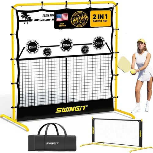 Vista 9 de Red de práctica de pickleball con mini red de pickleball pequeña de 6 pies, sistema de entrenamiento individual portátil para manos delanteras