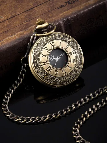 Vista 2 de Hicarer Reloj de bolsillo vintage de acero para hombre con cadena