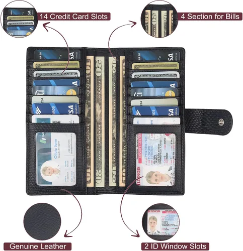 Vista 4 de BOTANNER Cartera de embrague de cuero con pestaña RFID Secured para mujer - NEGRO, marino, Contemporáneo