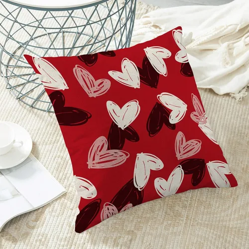 Vista 4 de Fundas de almohada de San Valentín 18x18, almohadas decorativas de exterior con corazones de amor rojo rosa para sofá, decoración de aniversario