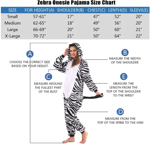 Vista 2 de WAFUNNE Pijamas de animales para adultos, disfraces de una pieza para hombres, mujeres, unisex, adolescentes, cebra