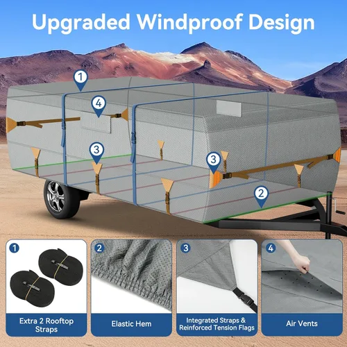 Vista 7 de 7 capas impermeables Pop Up Camper Tent Trailer Cover 8'-10