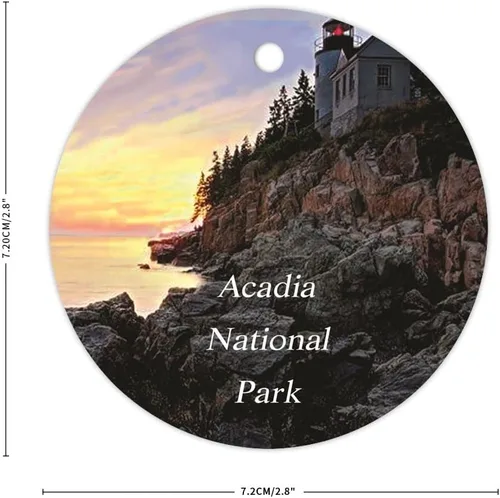 Vista 2 de Adornos de bolas de Navidad, faro de puerto bajo, Parque Nacional Acadia, Maine, adornos de cerámica de paisaje de EE. UU., adorno de árbol