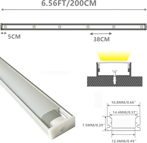 Vista 3 de THMOOTHER Difusor de canal LED en forma de U de 6.56 pies preperforado, paquete de 8 perfiles de aluminio con cubierta lechosa, montaje