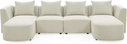 Vista 4 de Quarte Sofá seccional en forma de U, sofá modular con dos asientos individuales, dos sillas, combinación de bricolaje, tela de hilo en bucle Beige/5