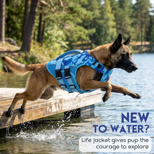 Vista 4 de ASENKU Chaleco salvavidas para perros, chaleco de natación para perros de alta flotación con asas de rescate para perros pequeños, medianos