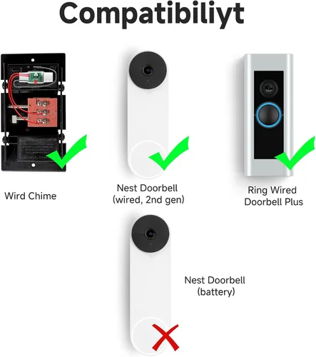 Vista 2 de Satisure Timbre inalámbrico para timbre de puerta Google Nest (con cable, 2ª Gen y 3ª Gen) Extensor de timbre con receptor se conecta a 58 timbres