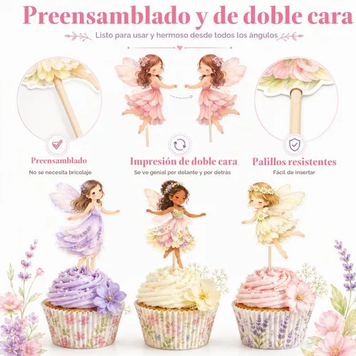 Vista 2 de ALISSAR 36 adornos para cupcakes de hadas, decoración de fiesta