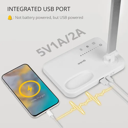 Vista 4 de Qooltek Lámpara de escritorio LED para oficina en casa, lámpara de mesa con control táctil con 5 modos de color y brillo ajustable, brazo oscilante