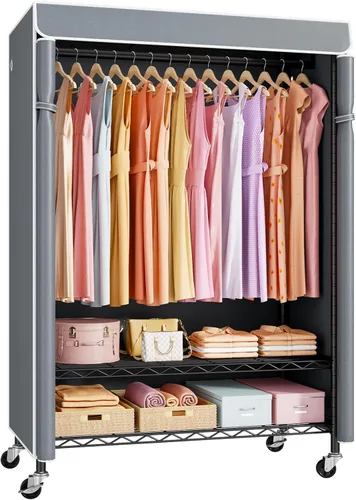 Vista 12 de ULIFHOME P6C Plus - Perchero Rodante con Cubierta, Perchero Cubierto Resistente, Armario Portátil para Colgar Ropa, Perchero con Ruedas, Perchero