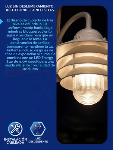 Vista 6 de KastLite Aplique Náutico de Pared para Exteriores - Farol Costero No Metálico Resistente al Óxido e Impermeable - Luminaria Certificada UL
