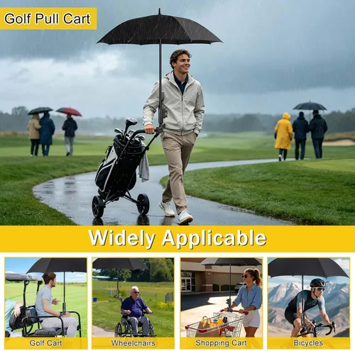 Vista 6 de Soporte de paraguas de carrito de golf resistente con base de aluminio ajustable de 180° para cochecito, bicicleta, silla de ruedas, bicicleta